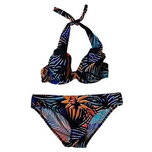 Figleaves tropical print bikini / 2 piece swimsuit Top-Size 32C Bottoms Size 12